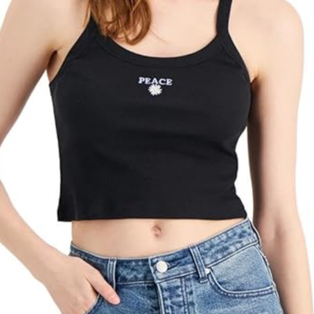 NEW! Hippie Rose Juniors Tank Top Black Embroidered Peace Flower Large Cotton Bl